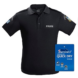 Polo Αστυνομίας Quick Dry με κέντημα μονόχρωμο (Μαύρο)
